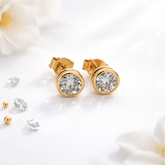 18K Gold Lab Grown Round Brilliant Diamond Bezel Stud Earrings