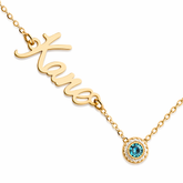 18K Gold Personalized Name Necklace with Gemstone Pendant
