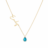 18K Gold Personalized Name Necklace with Teardrop Stone Pendant