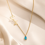 18K Gold Personalized Name Necklace with Teardrop Stone Pendant