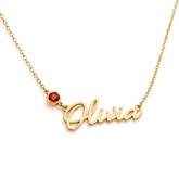 18K Gold Personalized Name Necklace with Round Gemstone