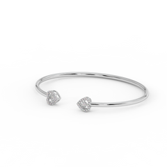 18K Gold Double Heart Cluster Diamond Cuff Bangle