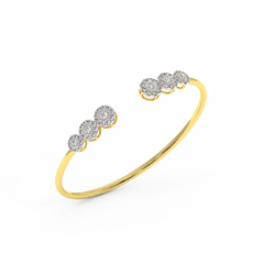 18K Gold Triple Round Cluster Diamond Open Cuff Bangle