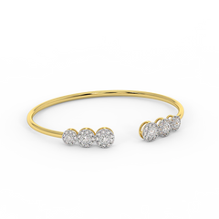 18K Gold Triple Round Cluster Diamond Open Cuff Bangle