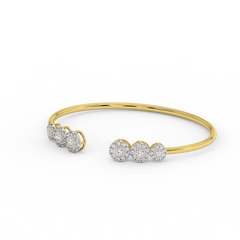 18K Gold Triple Round Cluster Diamond Open Cuff Bangle