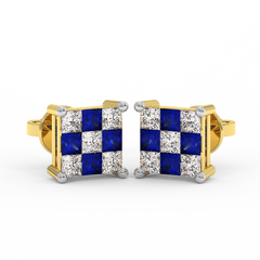 18K Gold Diamond Sapphire Earrings