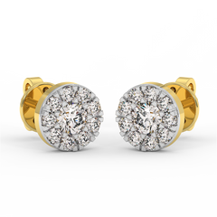 18K Gold Round Cluster Halo Diamond Stud Earrings