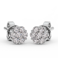 18K Gold Round Cluster Diamond Stud Earrings
