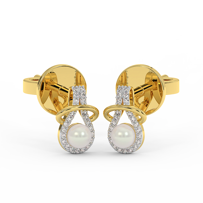 18K Gold Diamond Pearl Earrings