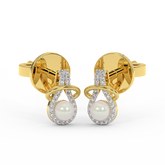 18K Gold Diamond Pearl Earrings