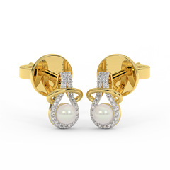 18K Gold Diamond Pearl Earrings