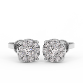 18K Gold Round Cluster Diamond Stud Earrings