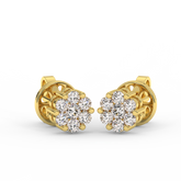 18K Gold Floral Cluster Diamond Stud Earrings