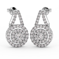 18K Gold Double Halo Diamond Drop Earrings