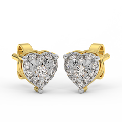 18K Gold Heart Cluster Diamond Stud Earrings