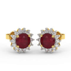 18K Gold Diamond Ruby Earrings