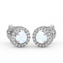 18K Gold Diamond Opal Earrings
