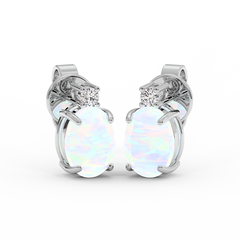 18K Gold Diamond Opal Earrings