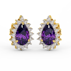 18K Gold Diamond Amethyst Earrings