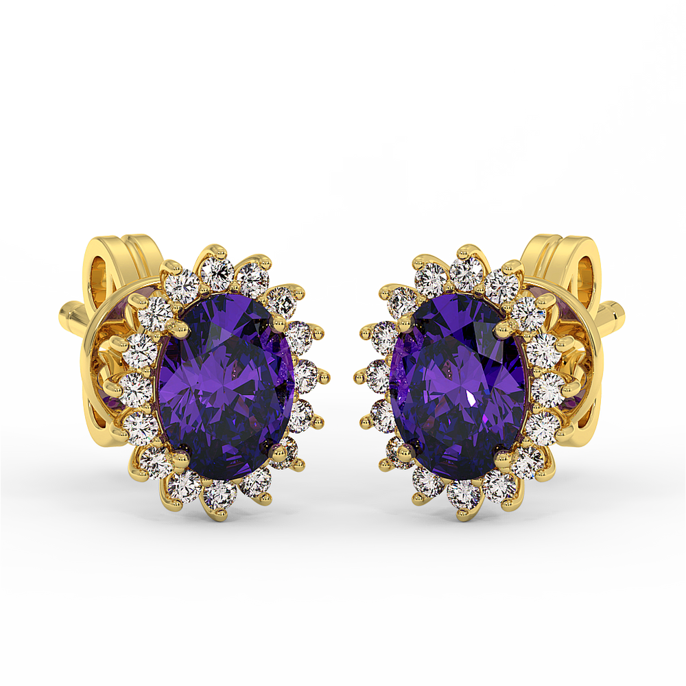 18K Gold Diamond Amethyst Earrings