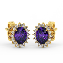 18K Gold Diamond Amethyst Earrings