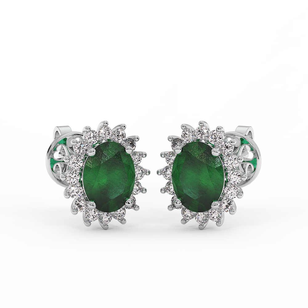 18K Gold Diamond Emerald Earrings