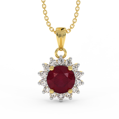 18K Gold Diamond Ruby Pendant