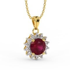 18K Gold Diamond Ruby Pendant