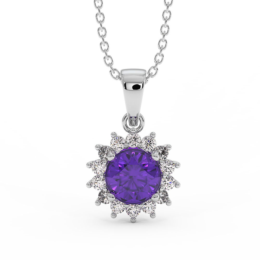 18K Gold Diamond Amethyst Pendant