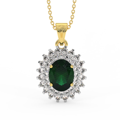 18K Gold Diamond Emerald Pendant