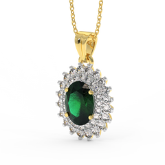 18K Gold Diamond Emerald Pendant
