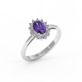 18K Gold Oval Amethyst Halo Diamond Ring