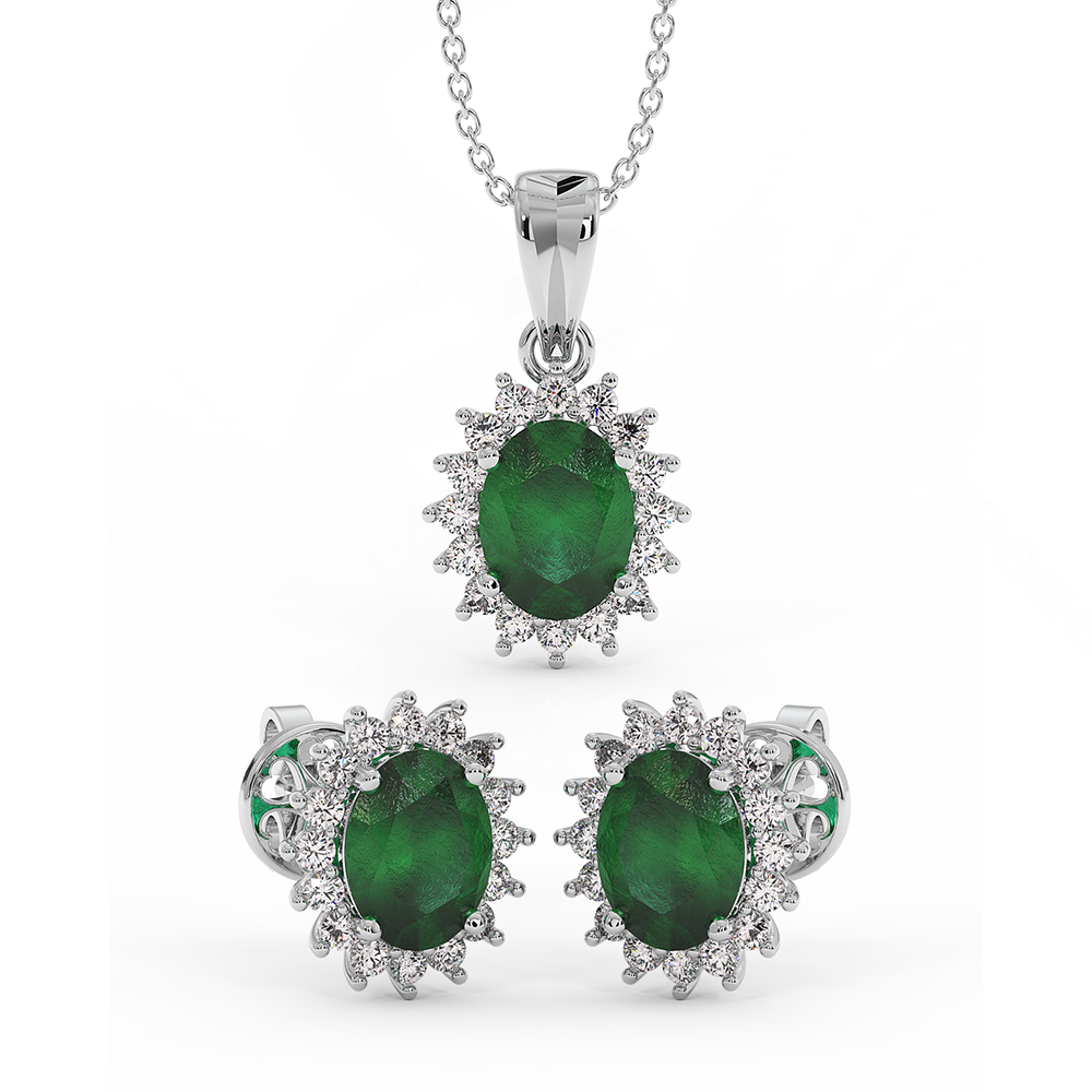 18K Gold Diamond Emerald Set