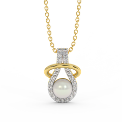 18K Gold Pearl & Diamond Pendant Necklace