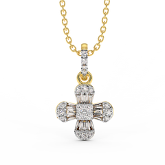 18K Gold Diamond Pendant with Round and Baguette Diamonds