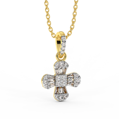 18K Gold Diamond Pendant with Round and Baguette Diamonds