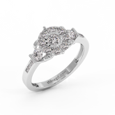 Floral Halo Diamond Ring with Side Accents in 18K Gold