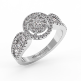 18K Gold Double Halo Diamond Ring with Oval Side Accents