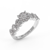 18K Gold Halo Diamond Ring with Cluster Side Accents