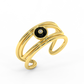 18K Gold Modern Open Diamond Ring with Black Centre