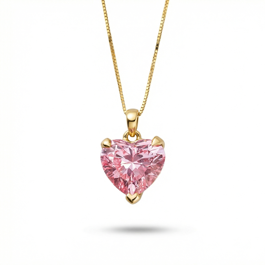 18K Gold Lab Grown Pink Heart Diamond Set