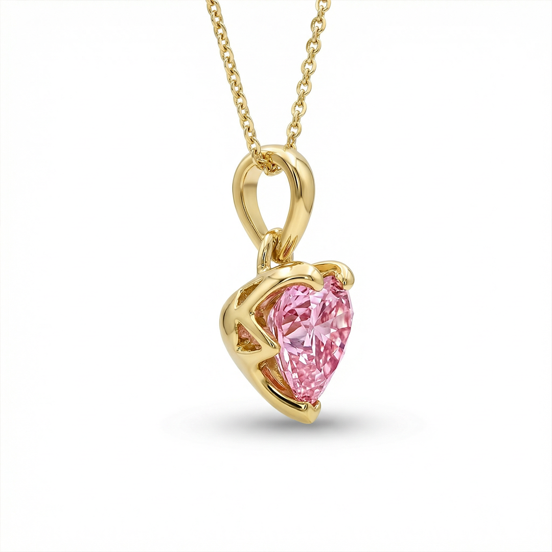 18K Gold Lab Grown Pink Heart Diamond Set
