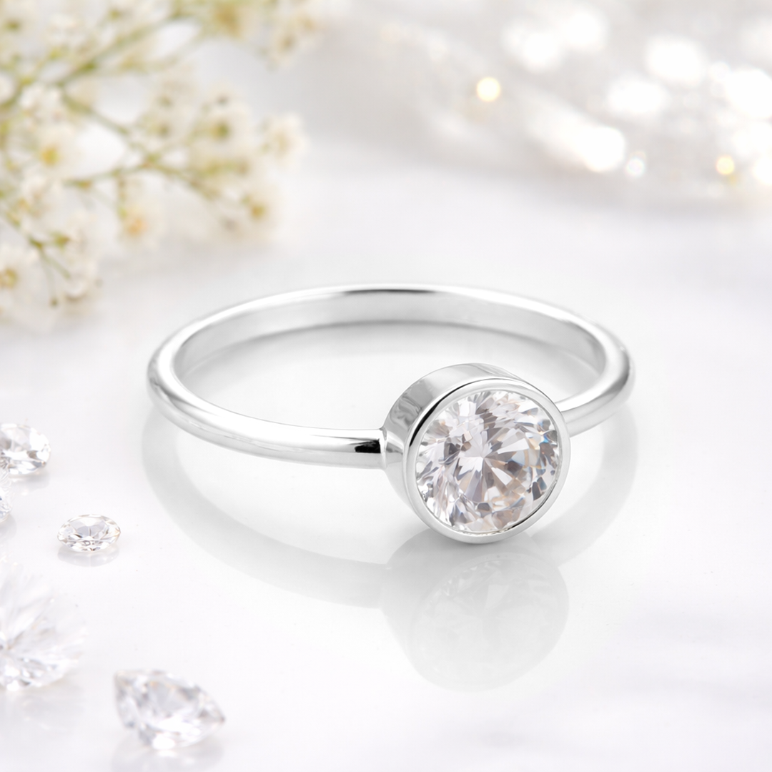 18K Gold Lab Grown Diamond Round Brilliant Bezel Set