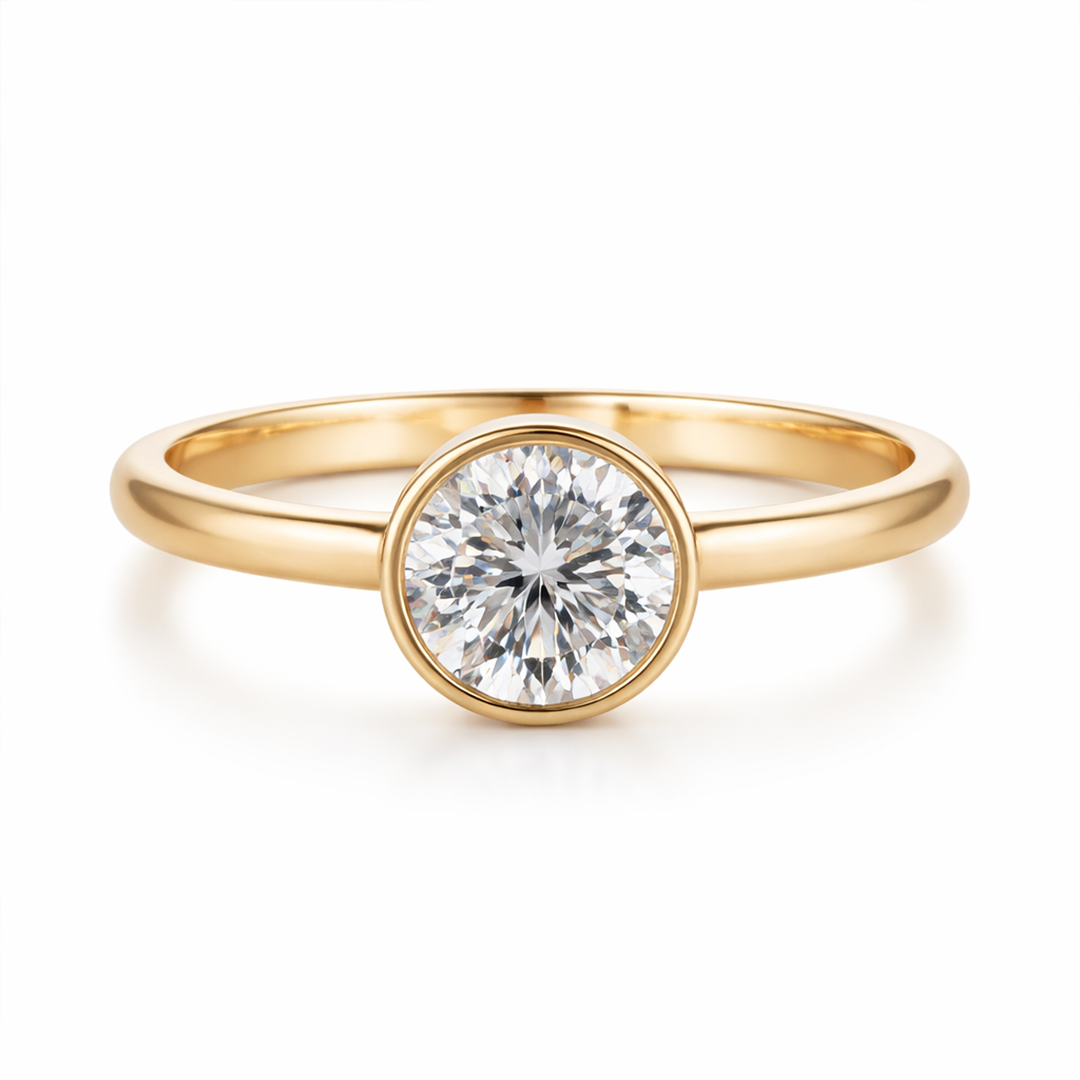 18K Gold Lab Grown Round Brilliant Diamond Bezel Ring