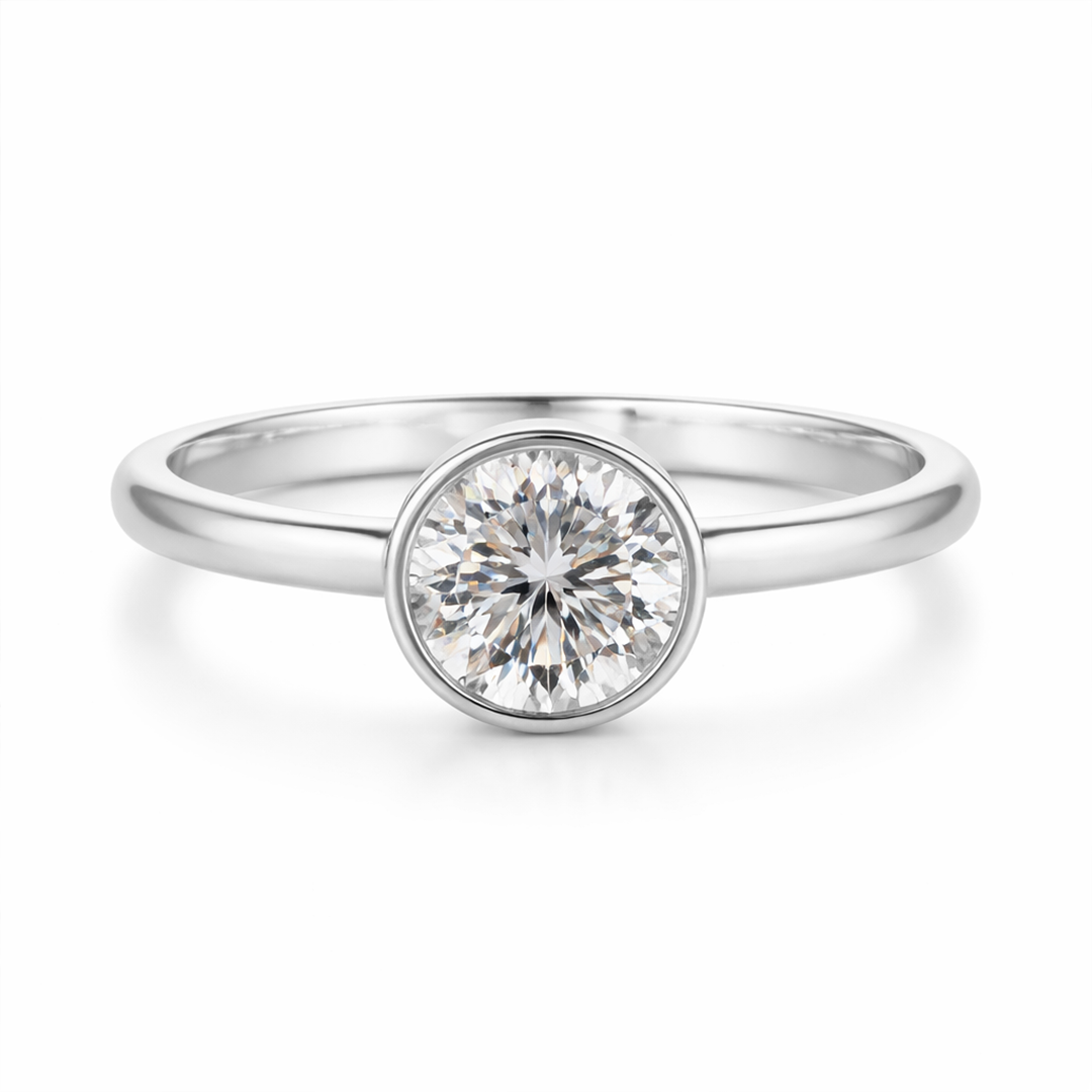 18K Gold Lab Grown Diamond Round Brilliant Bezel Set