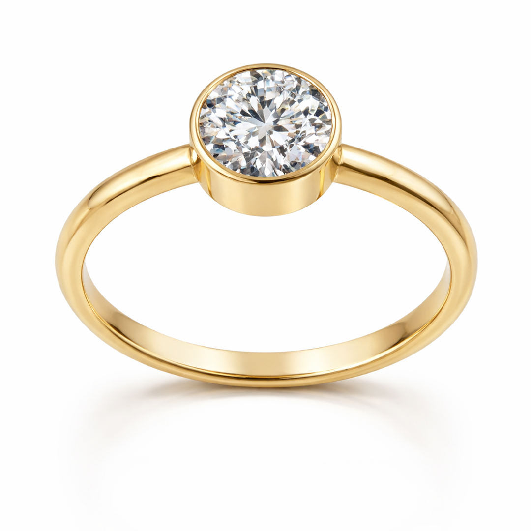 18K Gold Lab Grown Round Brilliant Diamond Bezel Ring