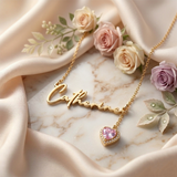 18K Gold Custom Name Necklace with Heart Drop