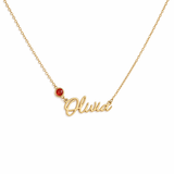 18K Gold Personalized Name Necklace with Round Gemstone