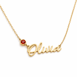 18K Gold Personalized Name Necklace with Round Gemstone