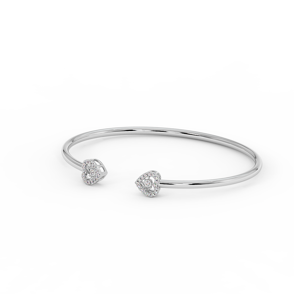 18K Gold Double Heart Cluster Diamond Cuff Bangle